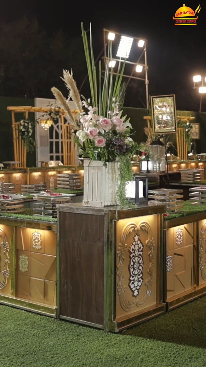Luxury event hall stage and decor showcase for Shri Santosh Hall